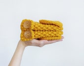 Crochet Gloves In Mustard Yellow, Wool Convertible Mittens, Winter Flip Top Gloves For Women - Mitreva