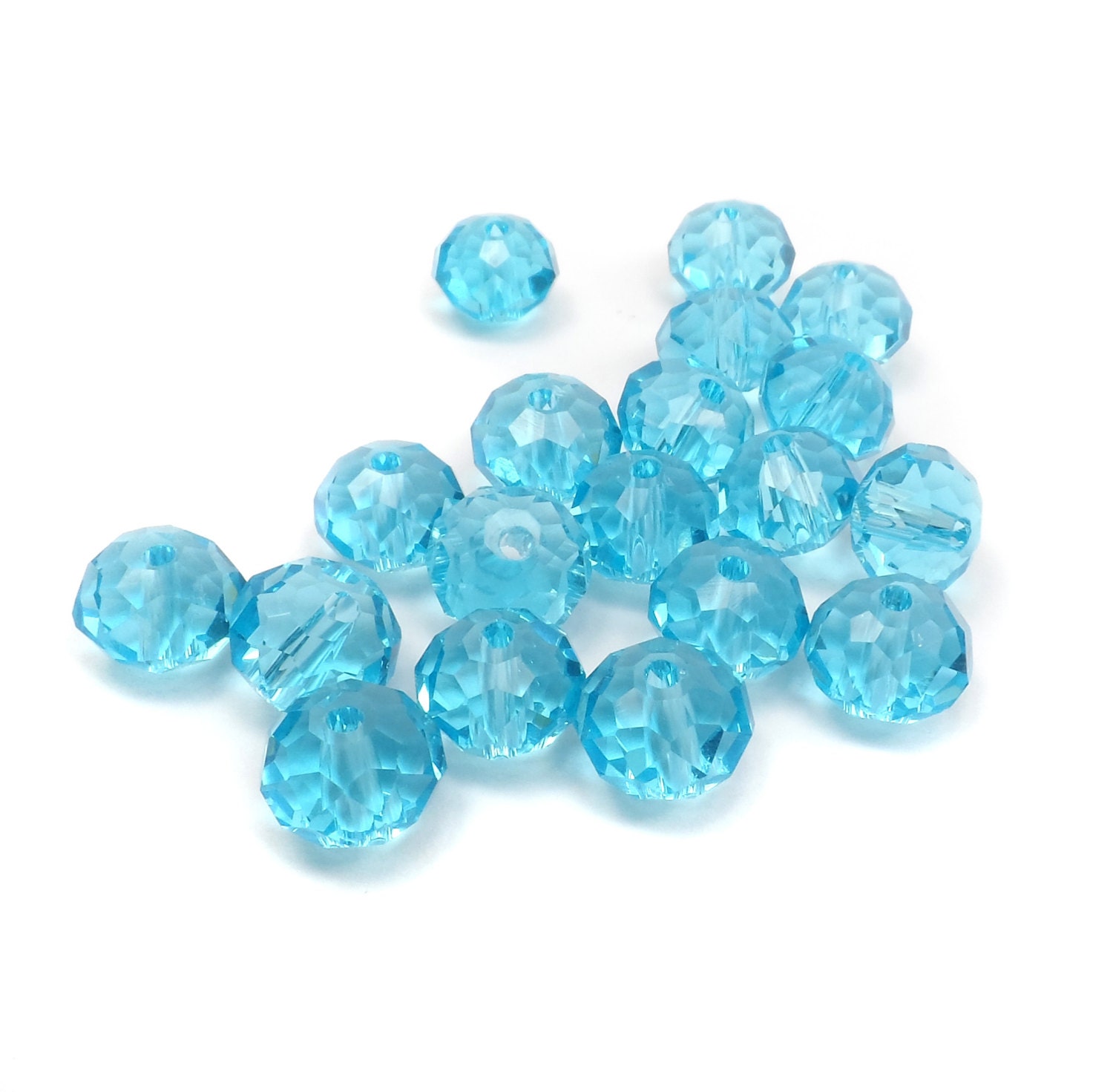 20 Blue Aqua Rondelle Crystal Beads, Faceted Glass Beads, 8 mm B71 - ABSBeadSupplies