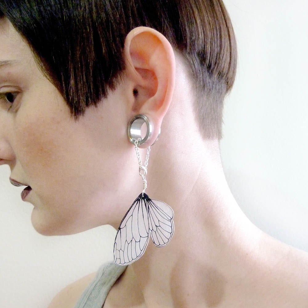Cicada wing dangle earrings for stretched earlobes by horseflesh