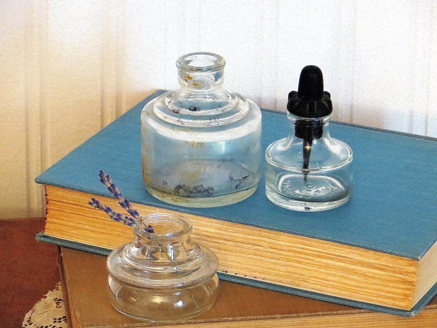 Items similar to Ink Well Bottles Glass Vintage Collectible Bottles