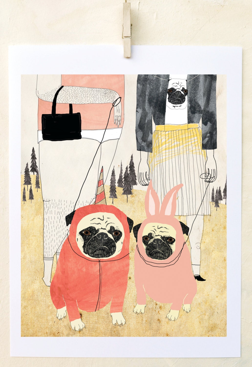 Pug Art Print, Pug Love, Art Print on Paper, Dog lover, Pug gift, Unique wall decor, Wall Art Print, Pug Love- Art Print on Paper