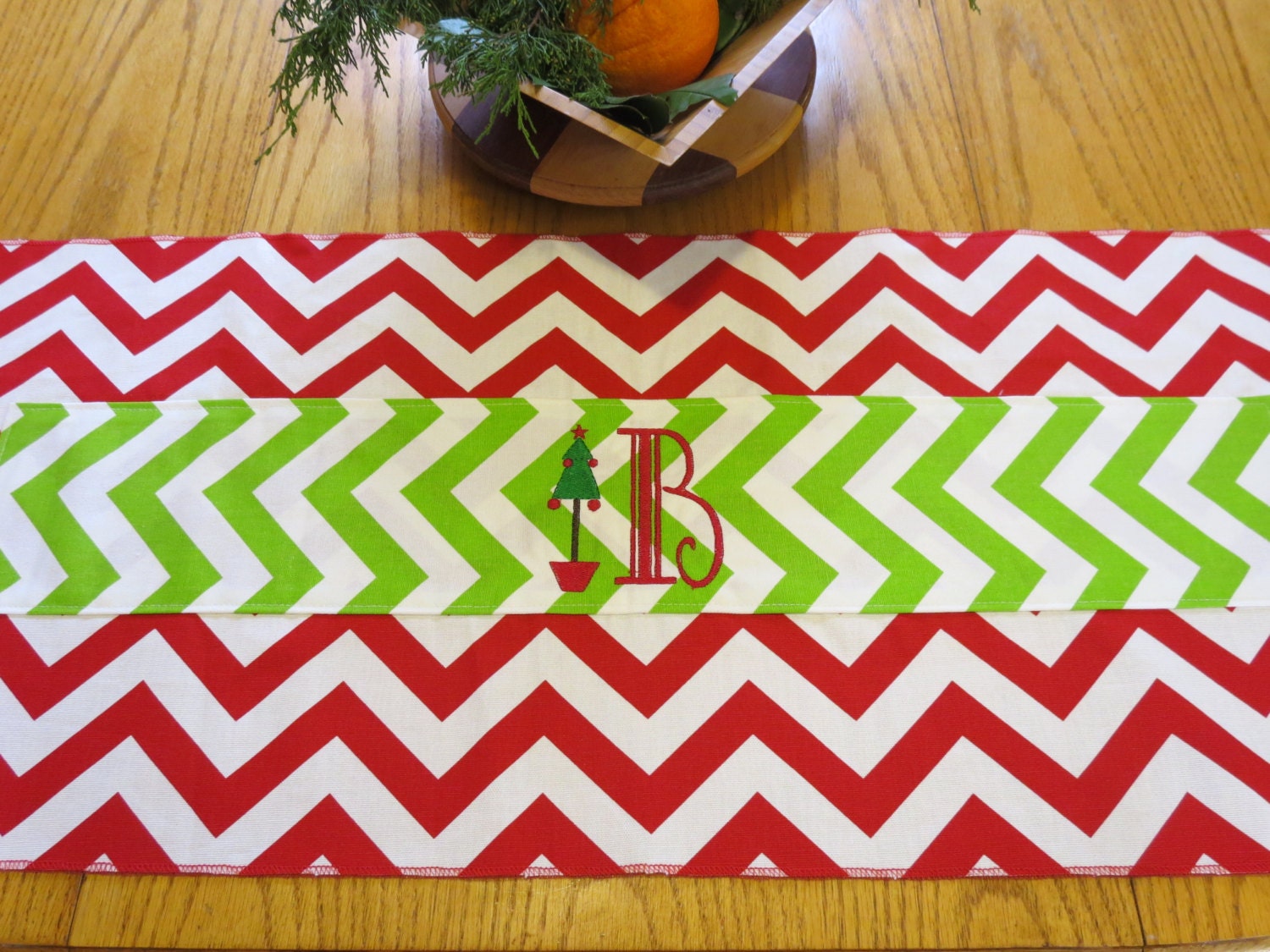 Christmas Table Runner in Chevron Monogrammed