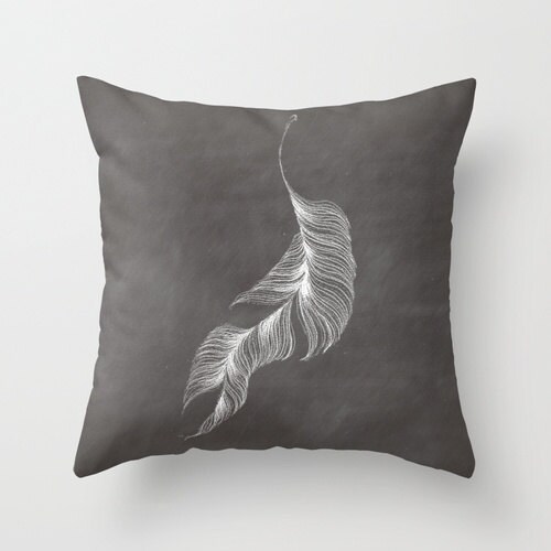 Throw Pillow Cover Illustrated Feather by bellesandghosts on Etsy