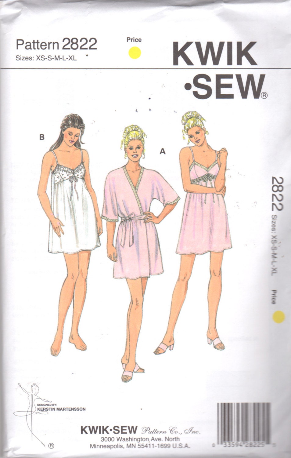 Kwik Sew 2822 Misses Lingerie Empire Cupped Nightgown Wrap