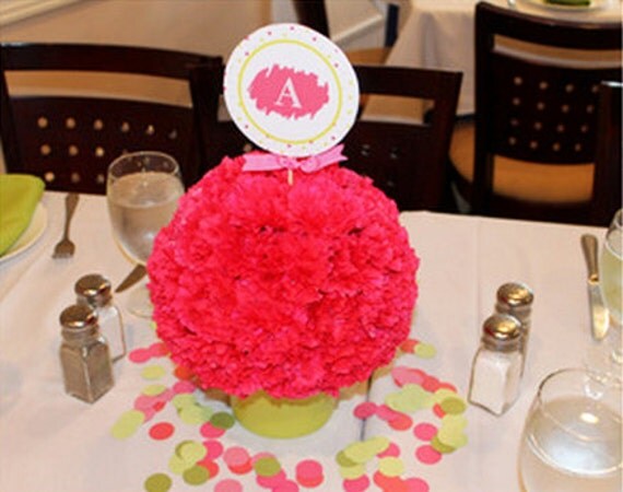 ABC ALPHABET Kids Birthday Party Printable Table Numbers / Letters - Pink and Green Il_570xn