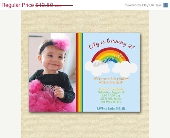 10% Off Holiday Sale Over the Rainbow Birthday Party Invitation - - PRINTABLE INVITATION DESIGN Il_570xn