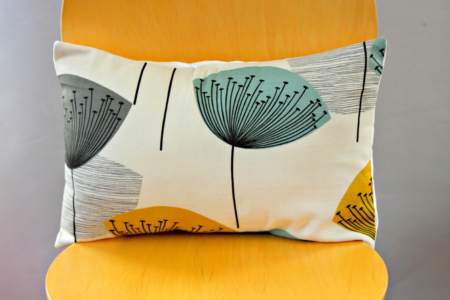 Lumbar pillow yellow blue grey gray black dandelion by VeeDubz