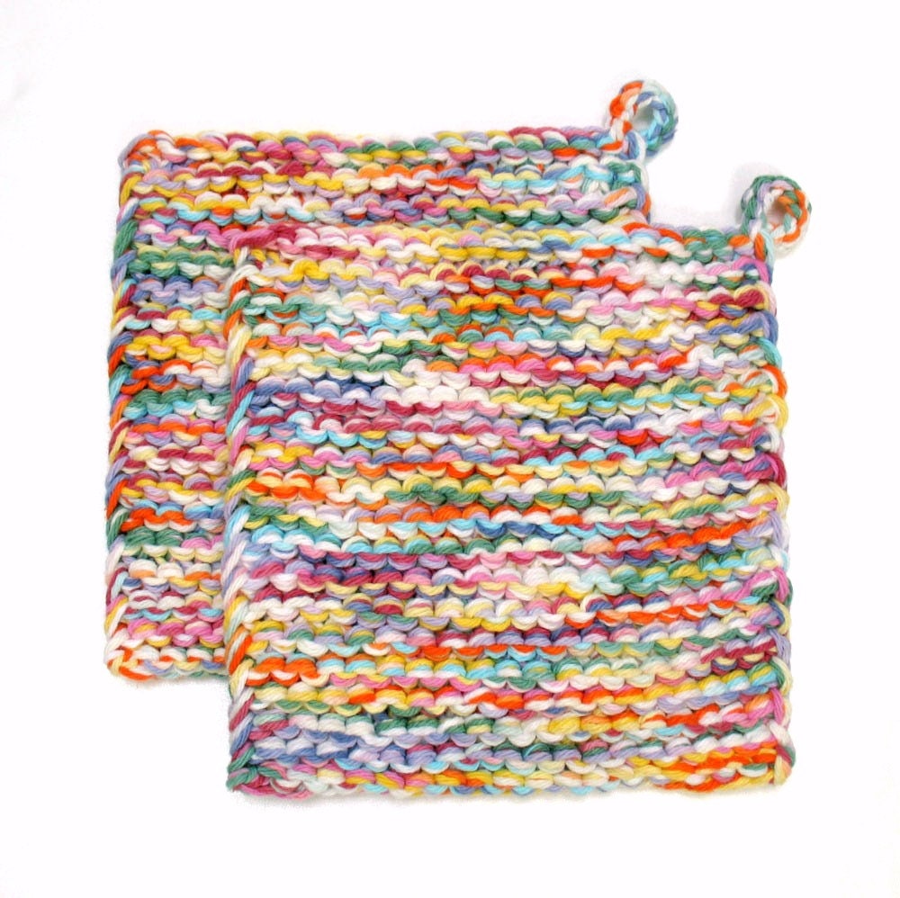 Pot Holder Knit Potholder Trivet Hot Pad Rainbow Confetti - SticksNStonesGifts