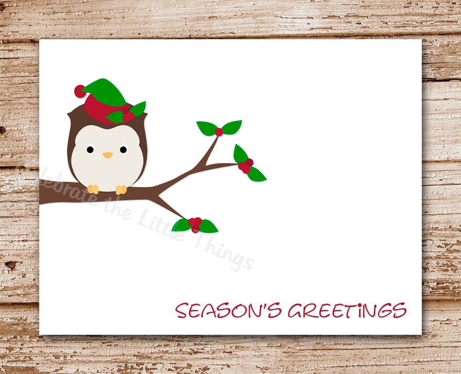 Set of 8 / Christmas Cards / Owl Holiday Note Cards / Greeting Cards / Personalized Il_570xn
