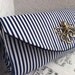 Nautical navy blue clutch bag with bronze octopus, striped clutch, bridesmaid clutch, nautical wedding.