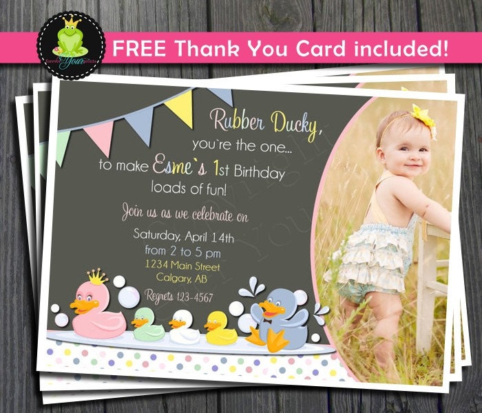 Rubber Duck Birthday Invitation - FREE Thank You Card included Il_570xn