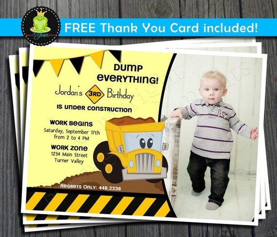 Construction Birthday Invitation - INCLUDES Thank You Card Il_570xn