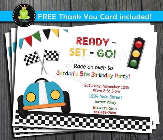Race Car Invitation - FREE Thank You Card included Il_570xn