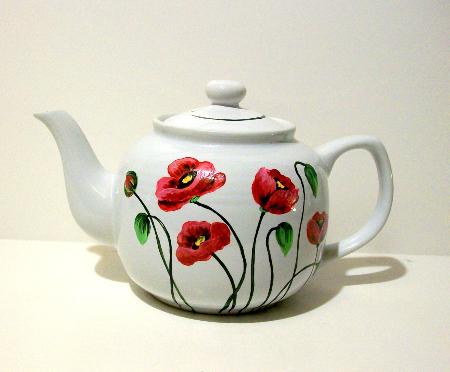 Poppies Teapot Hand Painted 6 Cup Tea Pot by SharonsCustomArtwork