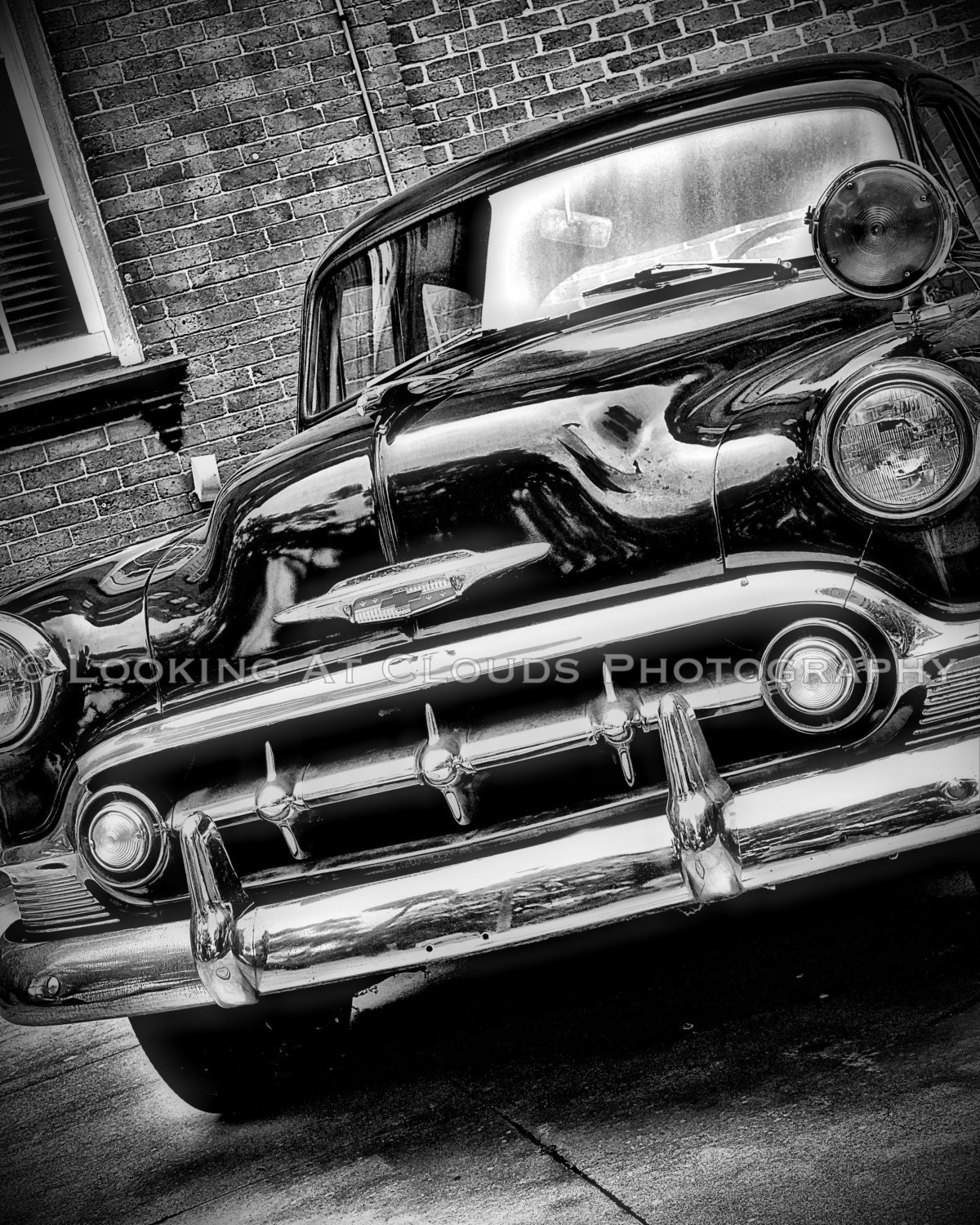 classic car art - vintage Chevy - sharp art photo  8 x 10 black and white - vintage car decor - retro style noir wall decor