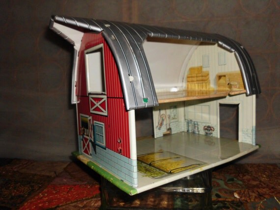 Vintage Marx Lazy Day Farm Tin Toy Barn Playset by biglovevintage