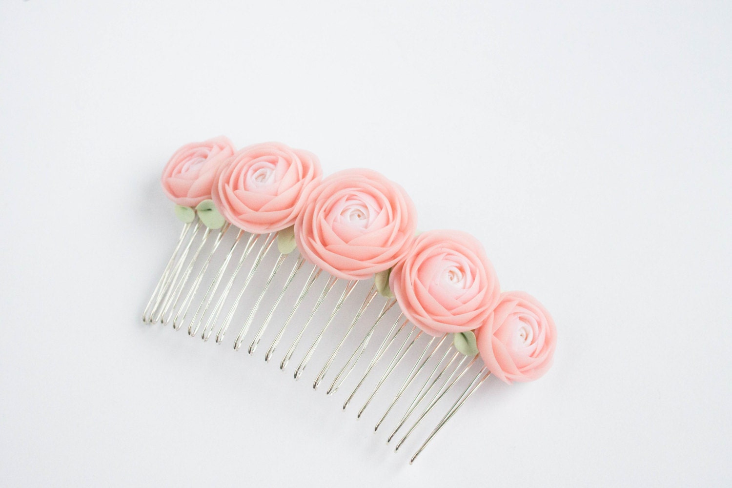 Art Floral Hair Comb, Wedding, with pastel flowers, pink - eteniren