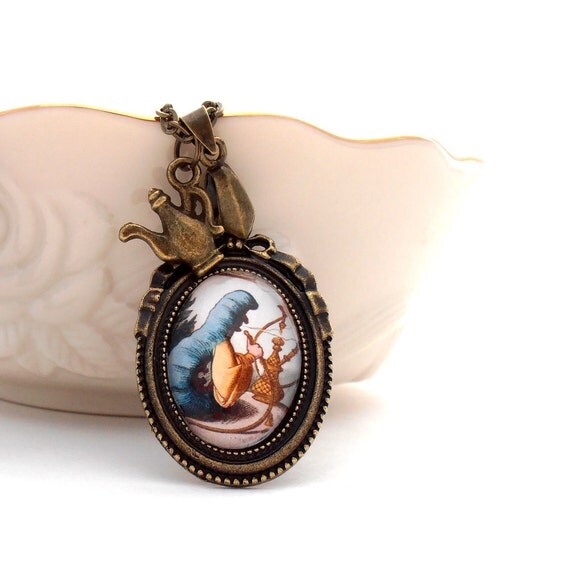 Items similar to Hookah Smoking Caterpillar Necklace, Alice In