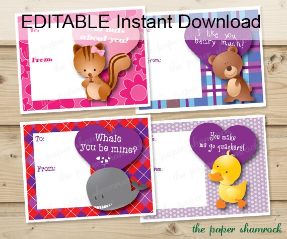 EDITABLE INSTANT DOWNLOAD Printable Kids Valentine Cards Il_570xn