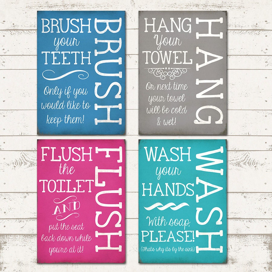 Bathroom Rules Home Decor Typography Digital Print - 4 Designs, with 4 different colors - Rustic, Vintage Chic - 5 X 7 - INSTANT DOWNLOAD Il_570xn