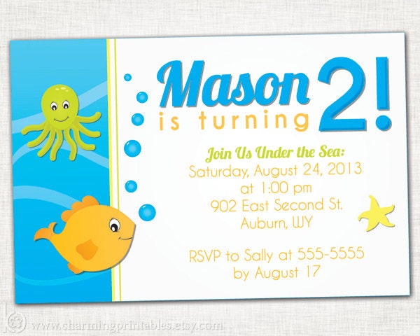 Fish Invitation- Printable Digital File - Fish Octopus Birthday Party Invite - Pool Party - Under the Sea Collection Il_570xn