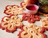 Crochet doily from flowers - Handcrocheted doilies - Peach and maroon cotton lace flower doilies - Edangra Crochet doily from flowers - Handcrocheted doilies - Peach and maroon cotton lace flower doilies - Edangra