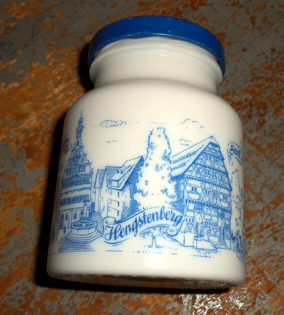 Vintage Jar Mustard Jar Milk Glass Blue White by TheBackShak