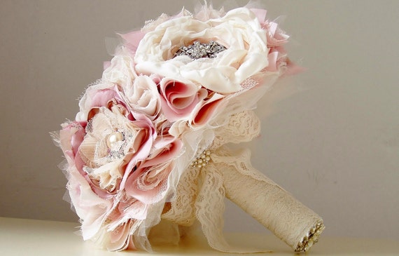 Wedding Brooch Bouquet, Fabric Flower Bouquet, Fabric Bridal Bouquet, Weddings, Vintage Wedding