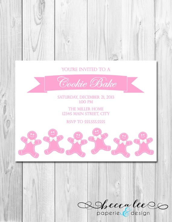 Holiday Party Invitation - Cookie Bake - Pink Gingerbread - DIY - Printable Il_570xn
