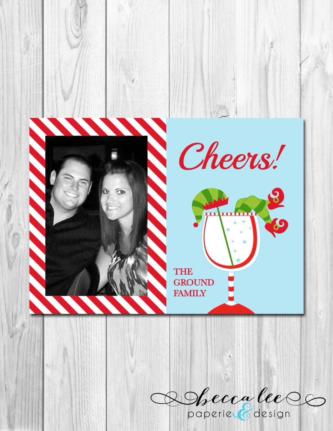 Printable Photo Holiday Card - Elf Legs Cocktail - Red and Blue - Cheers - Customizable Il_570xn