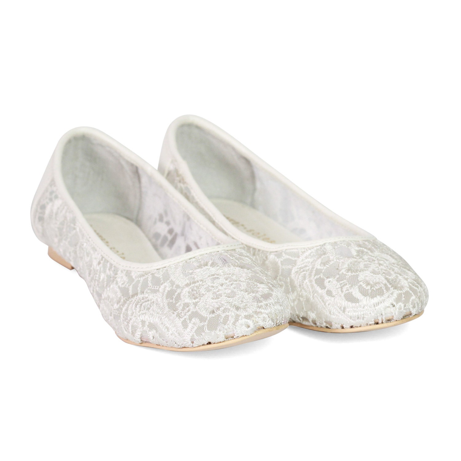 Ladies wedding ballet flat shoes with ivory lace flowers - Style ...