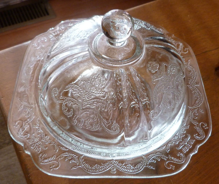 Vintage Madrid Depression Glass Round Butter Dish by ThingsofOld