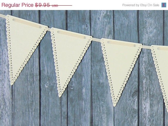 ON SALE Cream Triangle Banner Pennant Garland Bunting Photo Prop Holiday Party reusable banner Il_570xn