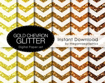 SALE 50 OFF Digital Paper 8x8 Gold glitter chevron digital scrapbook