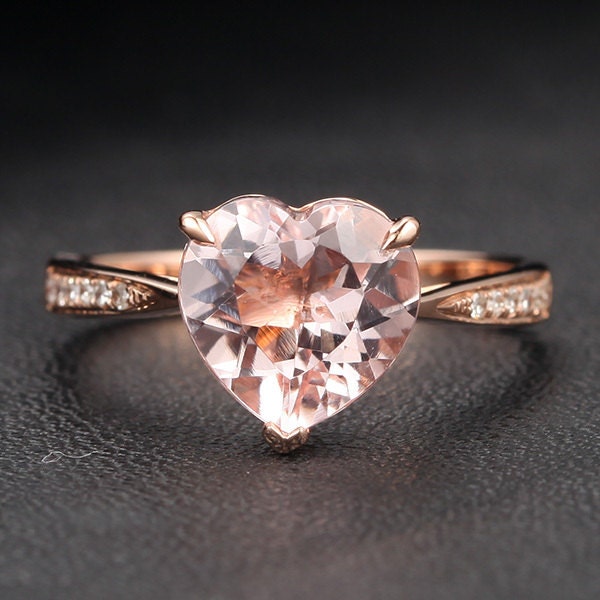 Heart Ring Series - Vintage Style 8mm Heart-Shaped Engagement Wedding Ring, Options: Morganite/Citrine/Topaz/Amethyst/Peridot/Smoky Quartz..