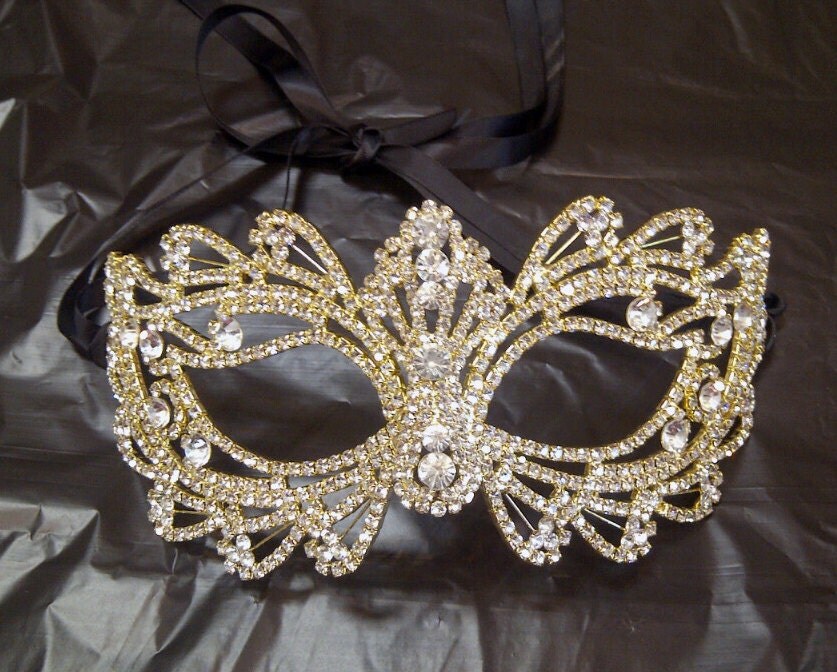 Rhinestone Crystal Masquerade Mask With Gold By Bingcheri On Etsy