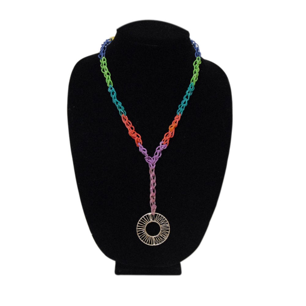 Rainbow Loom Necklace with Pendant by SilverJewelryHut on Etsy