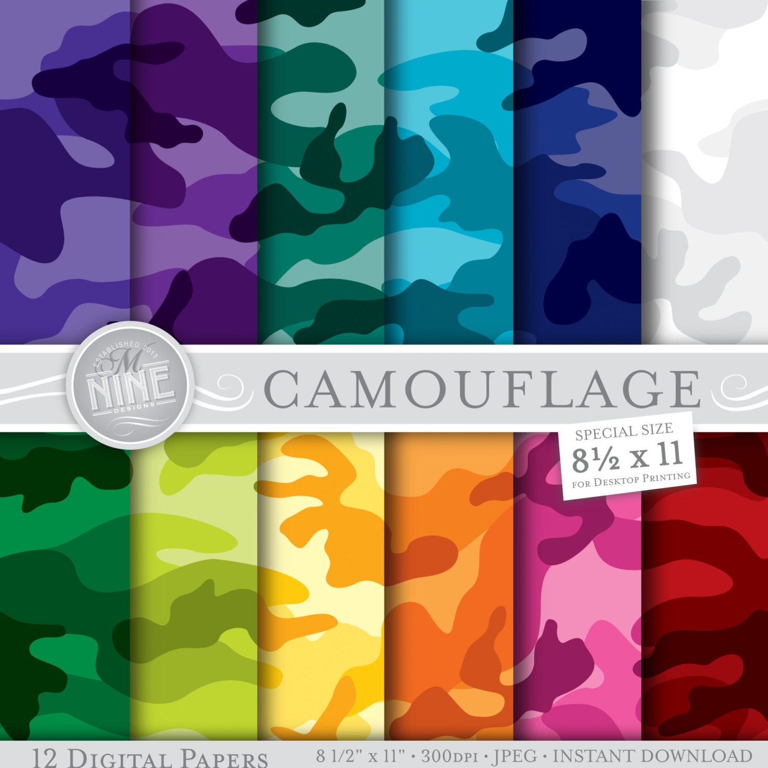 BRIGHT CAMOUFLAGE Digital Paper Pack Pattern by MNINEDESIGNS