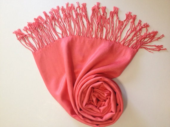 CORAL PINK PASHMINA,  pink shawl, pashmina shawl, pashmina scarf, scarf, shawl, scarves - titashawl