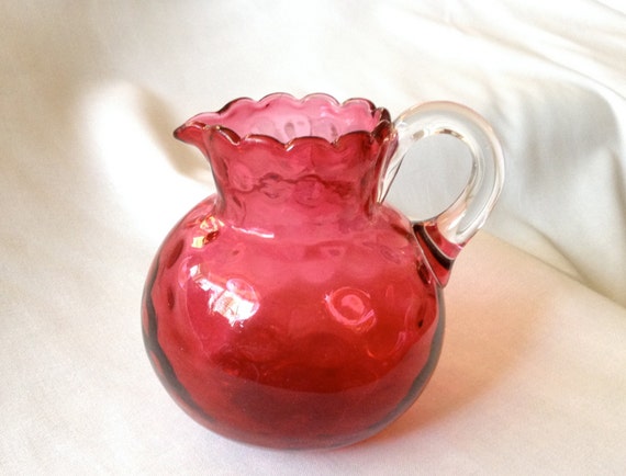 Beautiful Vintage Cranberry Glass Pitcher Small