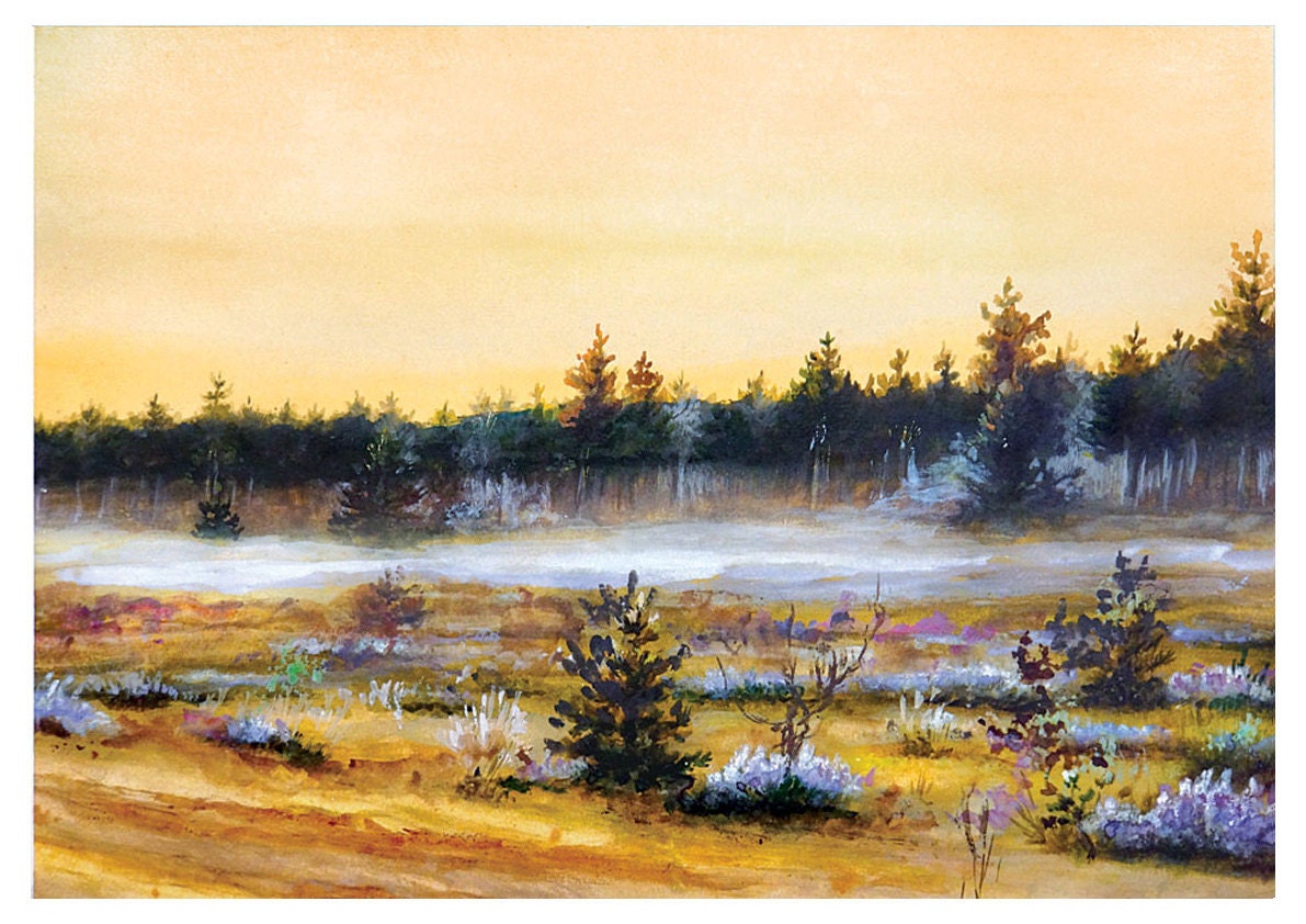 Print from vintage guache painting, fog over the moor by Veteren - VETEREN