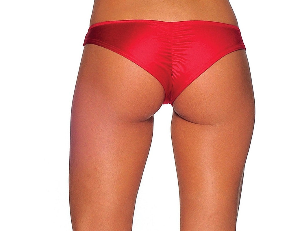 Red Modern Scrunch Back Bikini Bottom Brazilian by BitsysBikinis