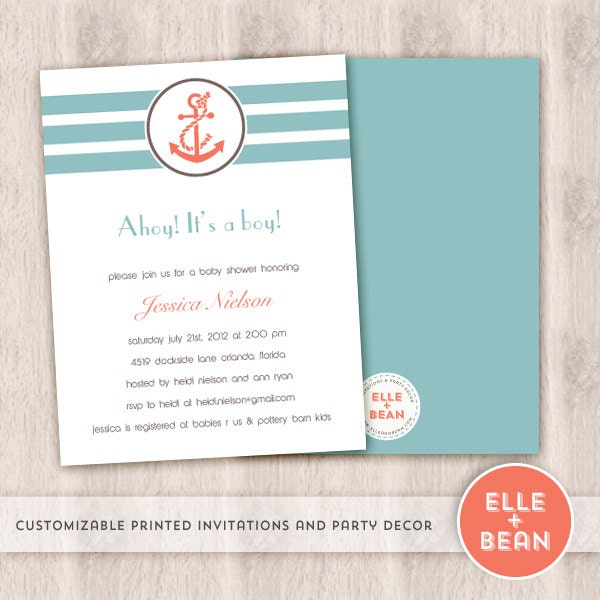 ahoy boy. nautical baby shower invitation. modern collection. printed and handmade. Il_570xn