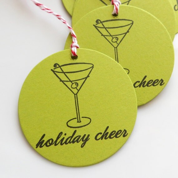Holiday Cheer Tags Martini - Set of 8 - Custom Colors Available - Christmas Party Tags Holiday Party Tags New Years Eve Party Il_570xn
