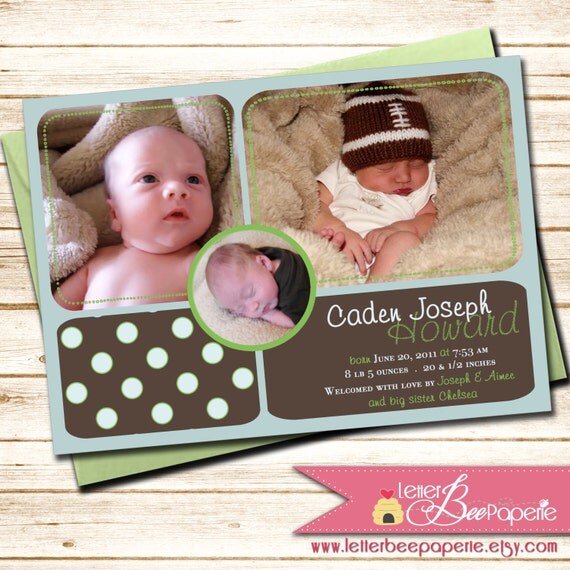 Polka Dot Love Custom Birth Announcement - Multi-photo - DIY Printable Card - Chose Your Colors - New Baby Boy, Girl, Twins - Polkadots Il_570xn