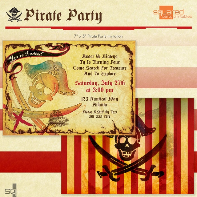 Pirate Party Invitation - Pirate Birthday Invite - DIY Printable - Jolly Roger Il_570xn