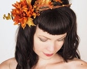 Autumn Harvest Wedding Flower Crown - Head Wreath with Flowers & Leaves in Fall Colors - Orange and Golden Yellow - Wedding Head Piece - sweetlittlesparrow