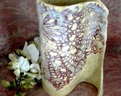 Handmade Asymmetrical Ceramic Vase With Lace Doily Print/Texture - AimlesslyWandering