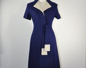 60s navy blue coat dress / vintage 1960s belted short sleeve dress / White On Blue dress - QuietUnrest