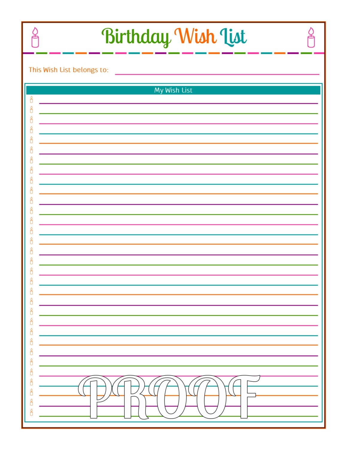 Birthday Wish List Instant Download PDF